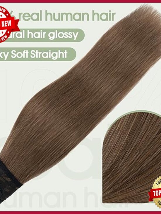 Human Hair Clip-In Extensions, 18 Inch V-Part Weft, 3/4 Full Head Volume